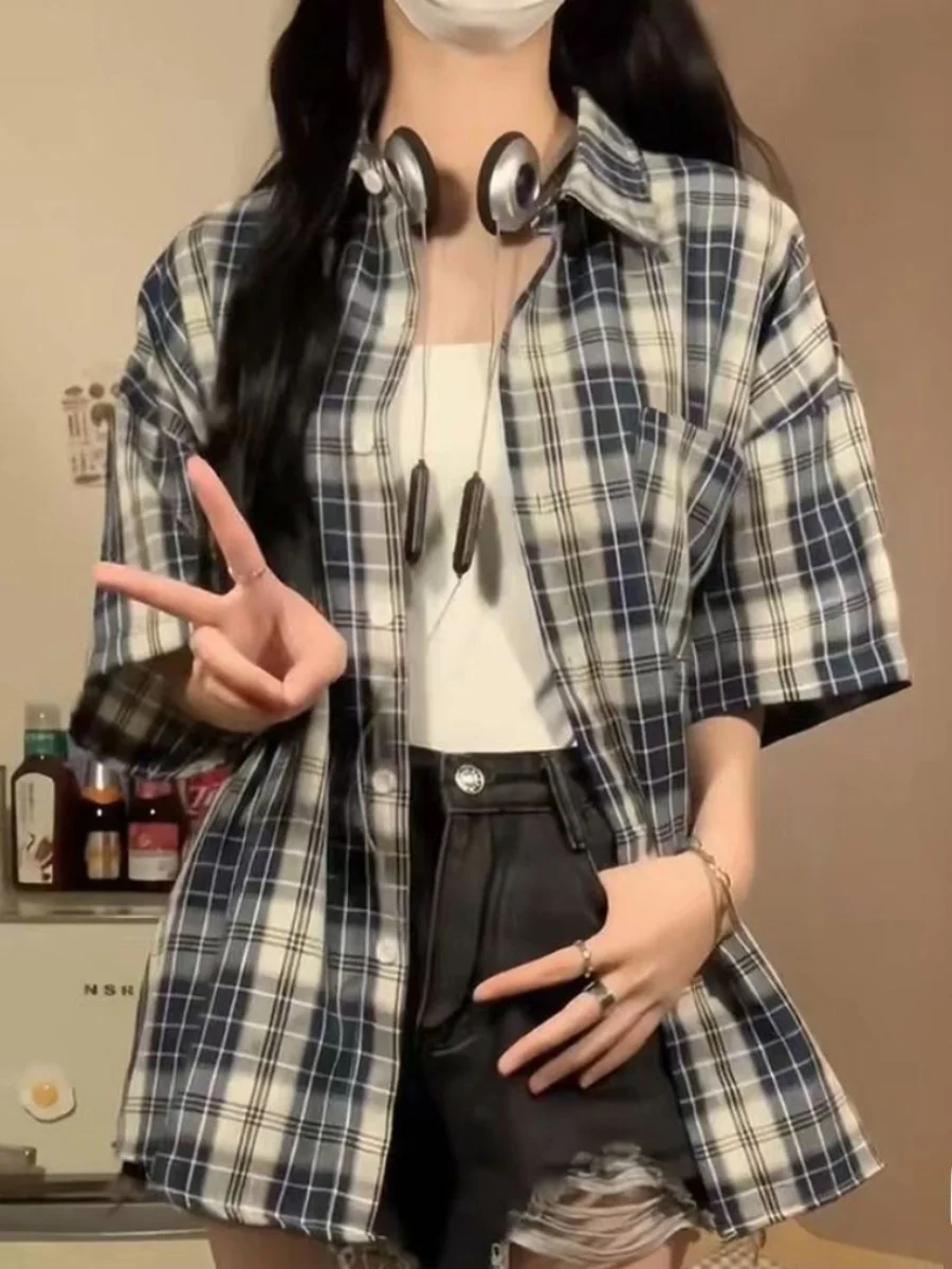 Salt System клетчатые рубашки с короткими рукавами женские летние свободные