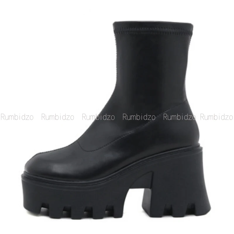 

Женские ботинки на высоком каблуке, ботинки-мартинсы на платформе и массивном каблуке, большие размеры до 43