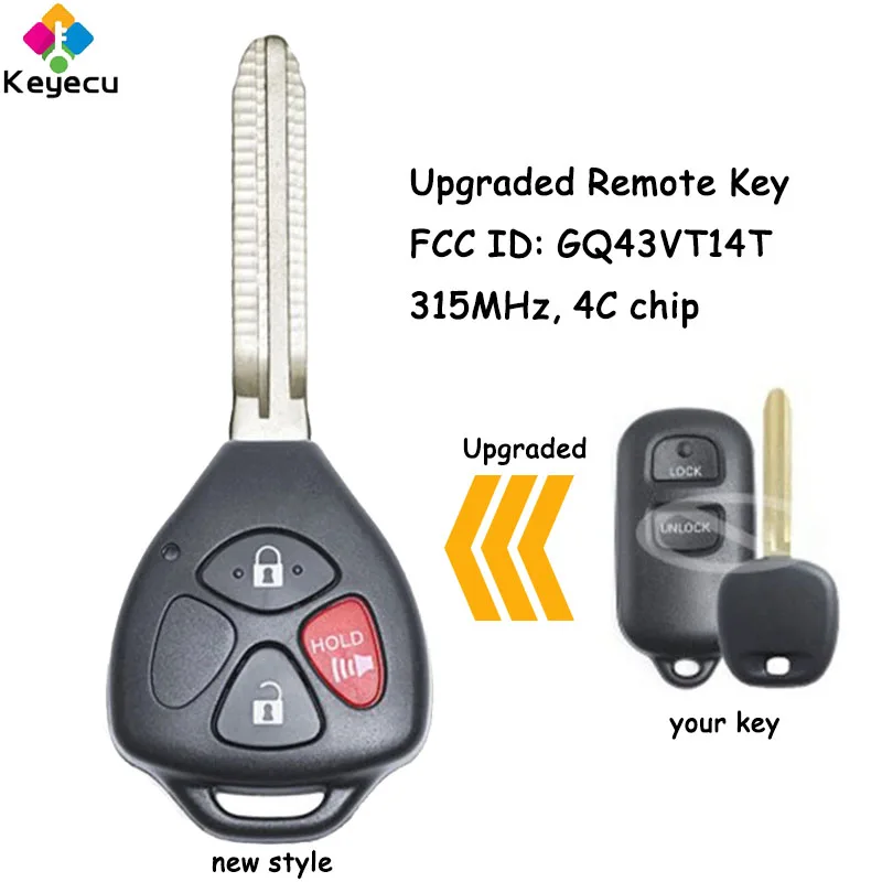 

KEYECU Upgraded Remote Car Key With 3 Buttons 315MHz 4C Chip for Toyota Camry Corolla Sienna Echo Solara Fob FCC ID: GQ43VT14T