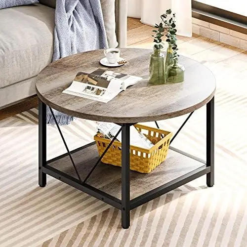 

Coffee Table,Rustic Wood Coffee Tables for Living Room with Storage Shelf, Modern Farmhouse Circle Coffee Table Center Sofa Tabl