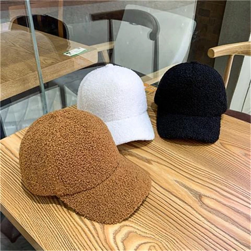 

Outdoor Warm Winter Cap Wool Thicken Baseball Cap Women Girls Solid Snapback Adjustable Hip-Hop Hat Visor 56-60cm