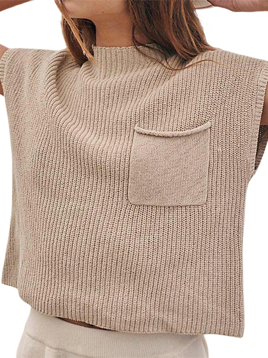 

Женский трикотажный свитер в рубчик с V-образным вырезом, топы без рукавов, стильный эластичный пуловер, базовая Свободная майка, рубашки