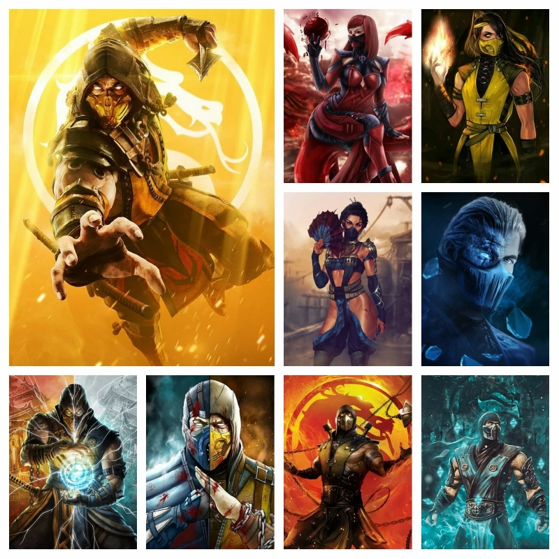 

Алмазная живопись Mortal Kombat 5d, полная вышивка крестиком, скопы, боевая игра, вышивка, настенное искусство, декор комнаты