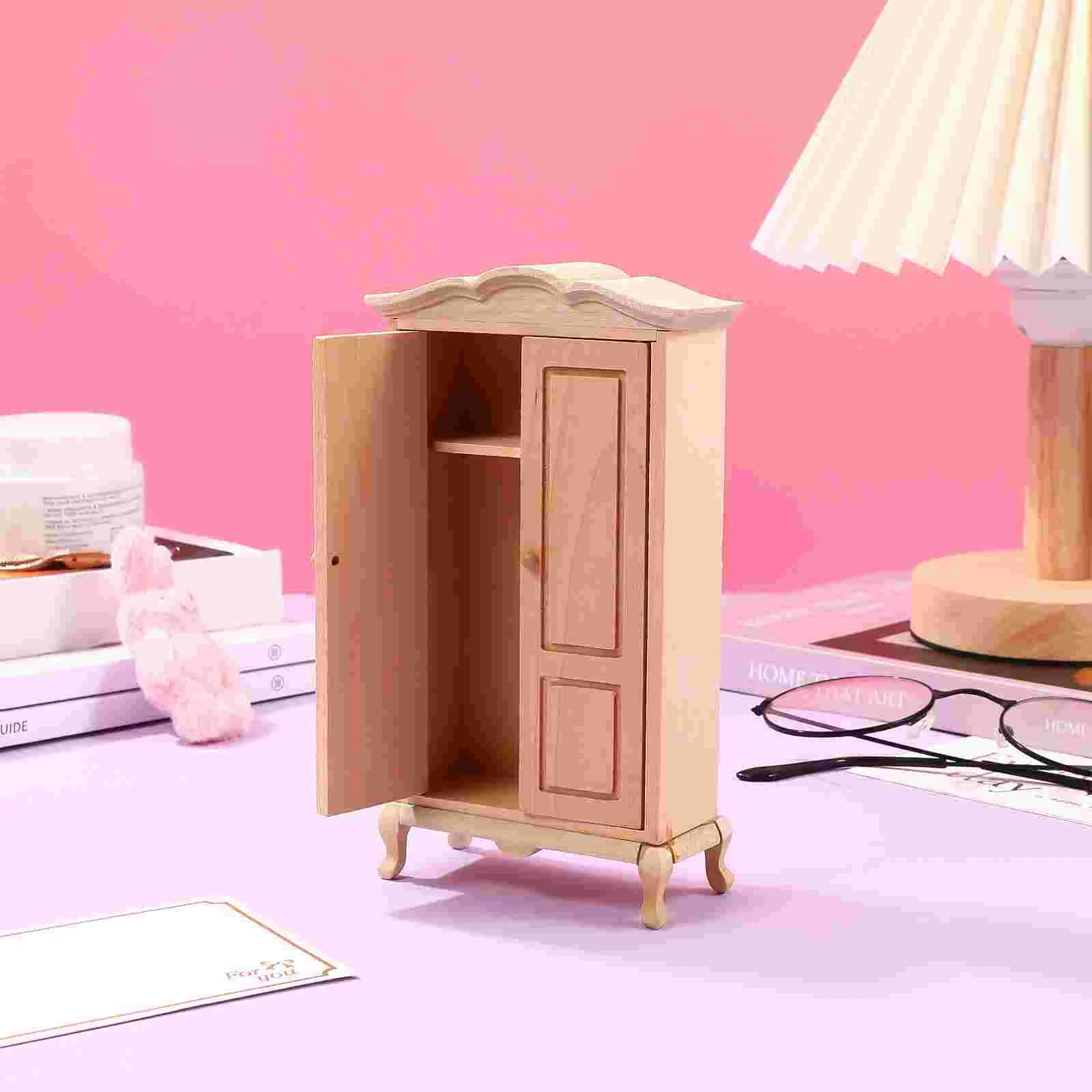 

Wardrobe Model Toy House Decor Accessories Furniture Cabinet Miniature Wooden 1: 12 Scale Decors