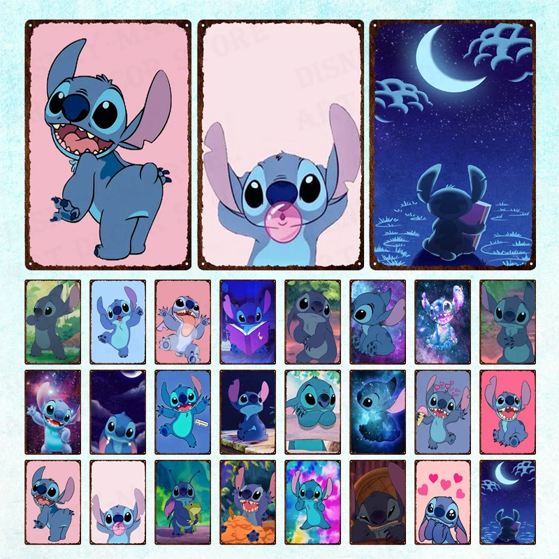 

Lilo & Stitch Metal Sign Cartoon Disney Wall Sticker Vintage Style Tin Plaque Metal Poster Retro Metal Poster for Man Cave Decor