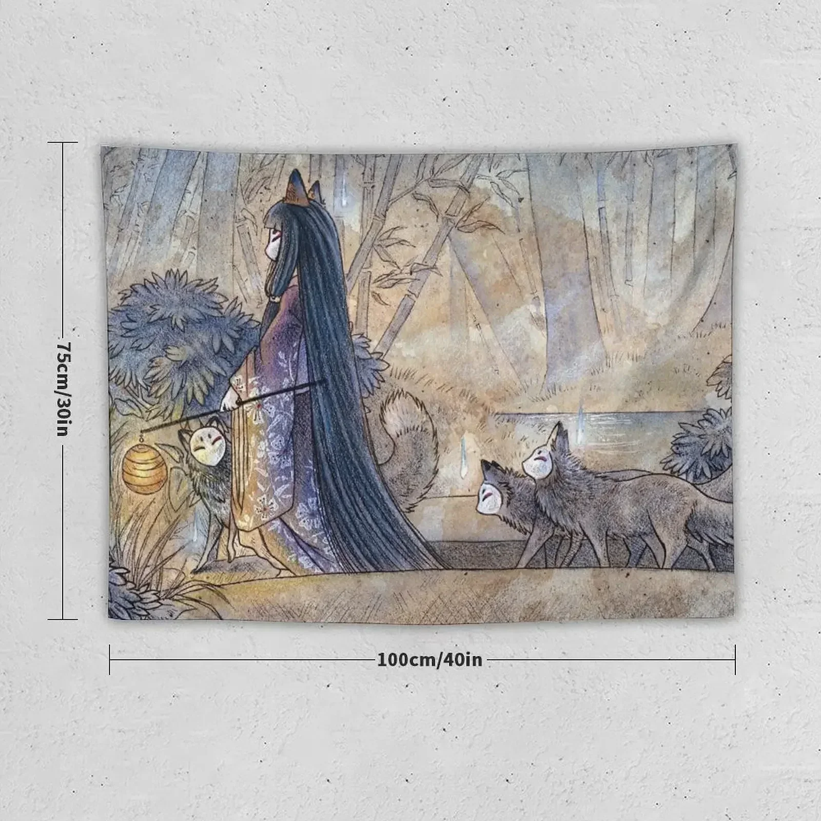 Silent Crossing - TeaKitsune Fox Yokai Гобелен Настенный для украшения спальни