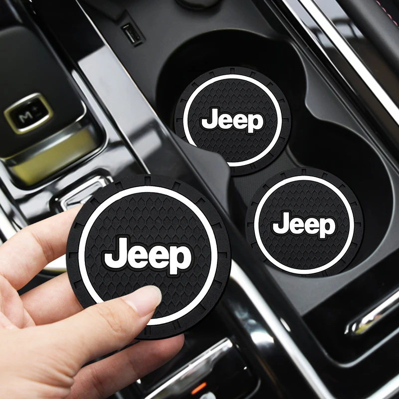 

New 2pcs Car Styling Coasters Water Cup Bottle Holder Mat Anti-Slip Pad Decor Accessories For Jeep Renegade Wrangler JK JL Grand
