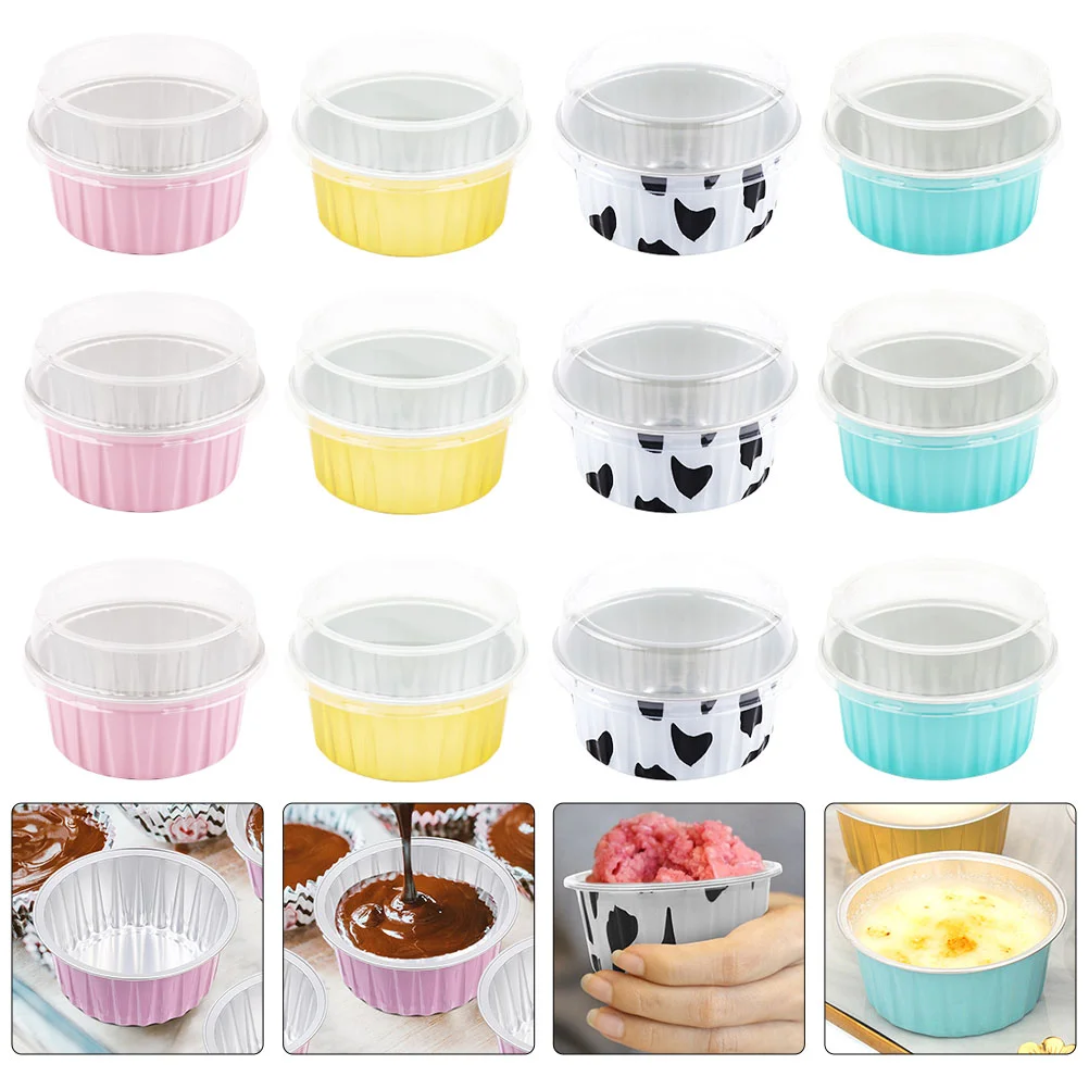 

Cups Cupcake Lids Dessert Baking Aluminum Pudding Cup Containers Liners Pan Snack Cake Bowls Fruit Cheesecake Container Ramekin
