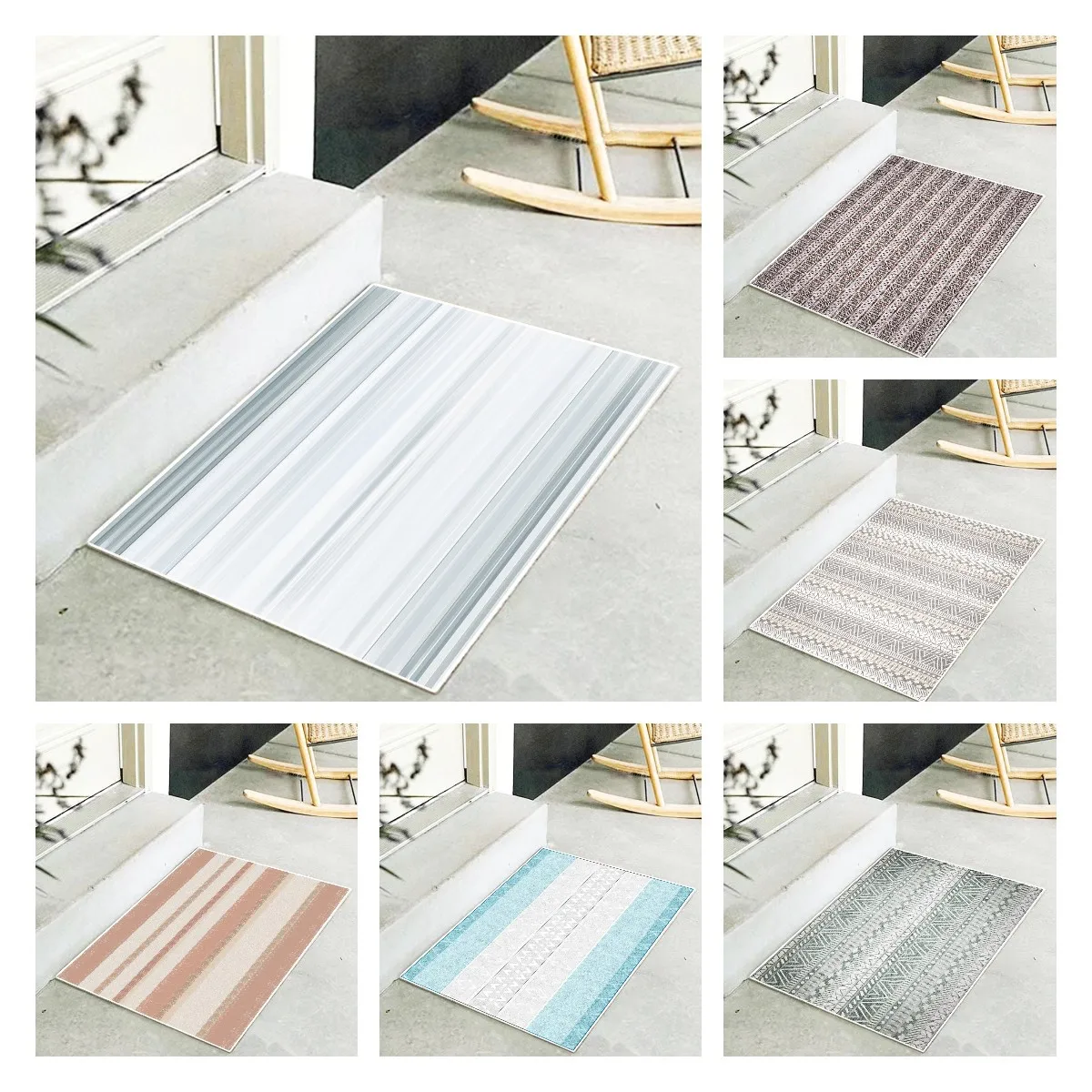 

Non-Slip Door Mat Rectangle Stripe Pattern Kitchen Carpet Creative Printing Living Room Bathroom Decoration Balcony Rug