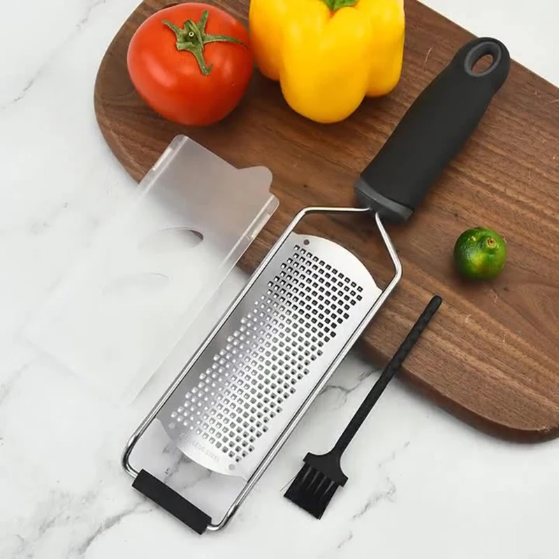 

Cheese Grater With Protect Cover Cleaning Brush Stainless Steel Cheese Slicer Safe Kitchen Gadget