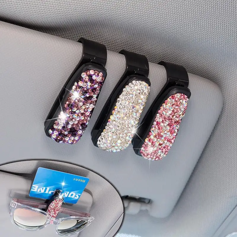 

Diamond Glasses Holders Car Sun Visor Sunglasses Eyeglasses Mount With Ticket Card Clip Car Interior Accessories Glasses Holder
