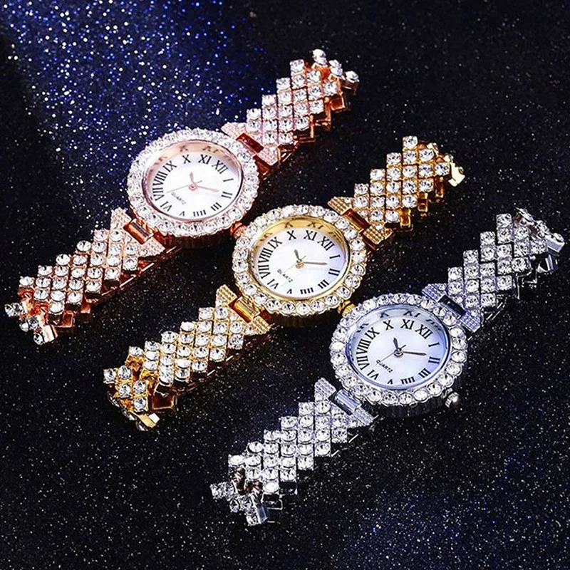 2PCS Fashion Trend Business Versatile Luxury Diamond Set Sky Star Elegant Quartz Watch Set Diamond Bracelet Set