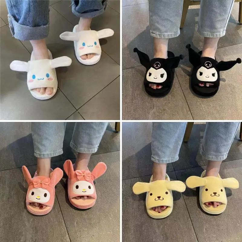 

Sanrio Cotton Slippers Big Ears Moving Slippers Women's Autumn and Winter Indoor Cute Anime Comfortable Open Toe Plush Slippers