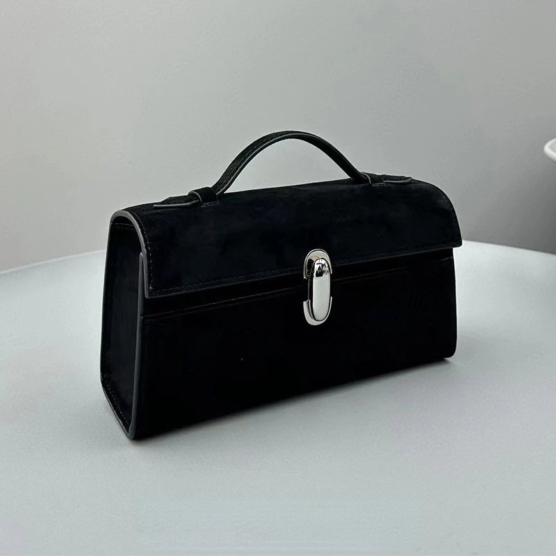 Square Women's Handbags Luxury Design Hand Bag Ladies Cowhide Fashion No Shoulder Strap Soft Suede Real Leather Rotary Latch