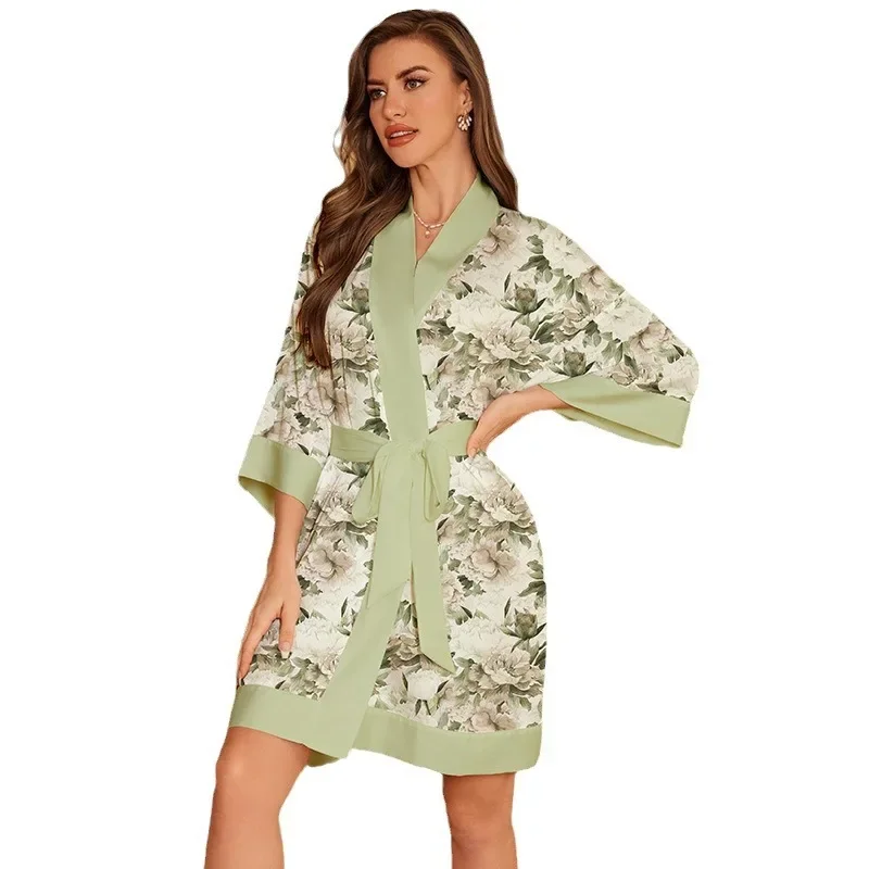 Женский халат новинка свободное кимоно юката домашняя одежда роскошная атласная