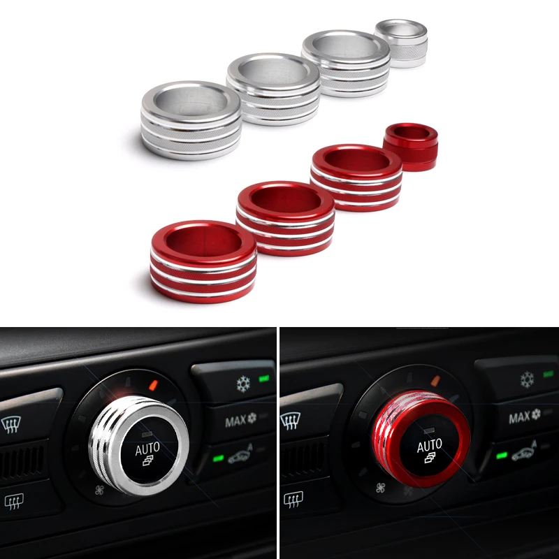 

For BMW 5 Series E61 E60 530LI 523 525 Red Air Conditioning Knob Cover Car Audio Volume Control Button Ring 2004-2007 2008-2010