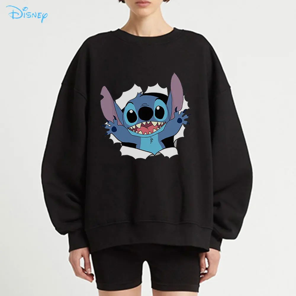 

Disney Lilo Stitch Fun Print Cartoon Women Sweatshirt Winter New Y2K Long Sleeve O Neck Cotton Pullover Casual Classic Cozy Tops