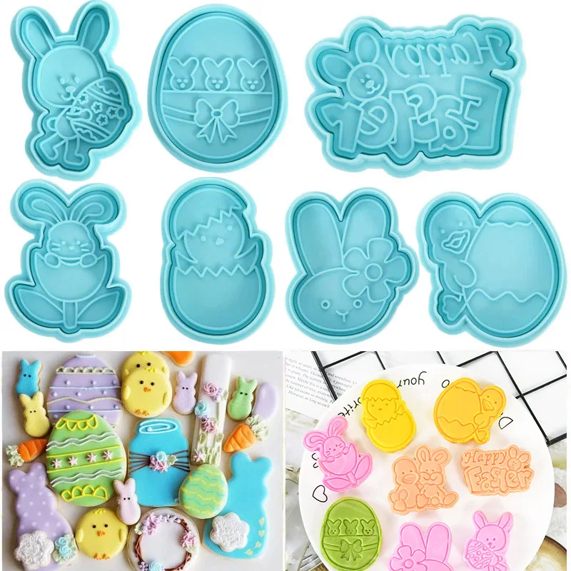

4pcs Easter Food Grade Plastic Cookie Mold Egg Bunny Biscuit Cutters Mould Party DIY Decoration Cake Fondant Kitchen Baking Tool