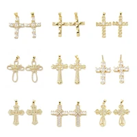 kissitty 14 styles brass micro pave cubic zirconia cross pendants for necklace jewelry making findings