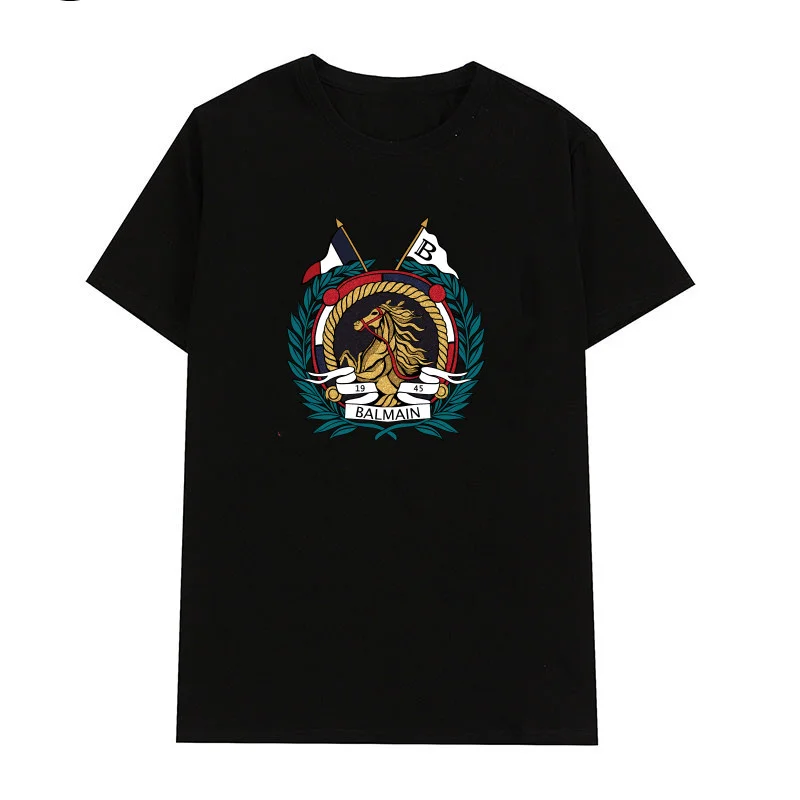 

Unisex Balmain Cotton Crew Neck T-Shirt Summer New Casual Graphic Print Short Sleeve Top