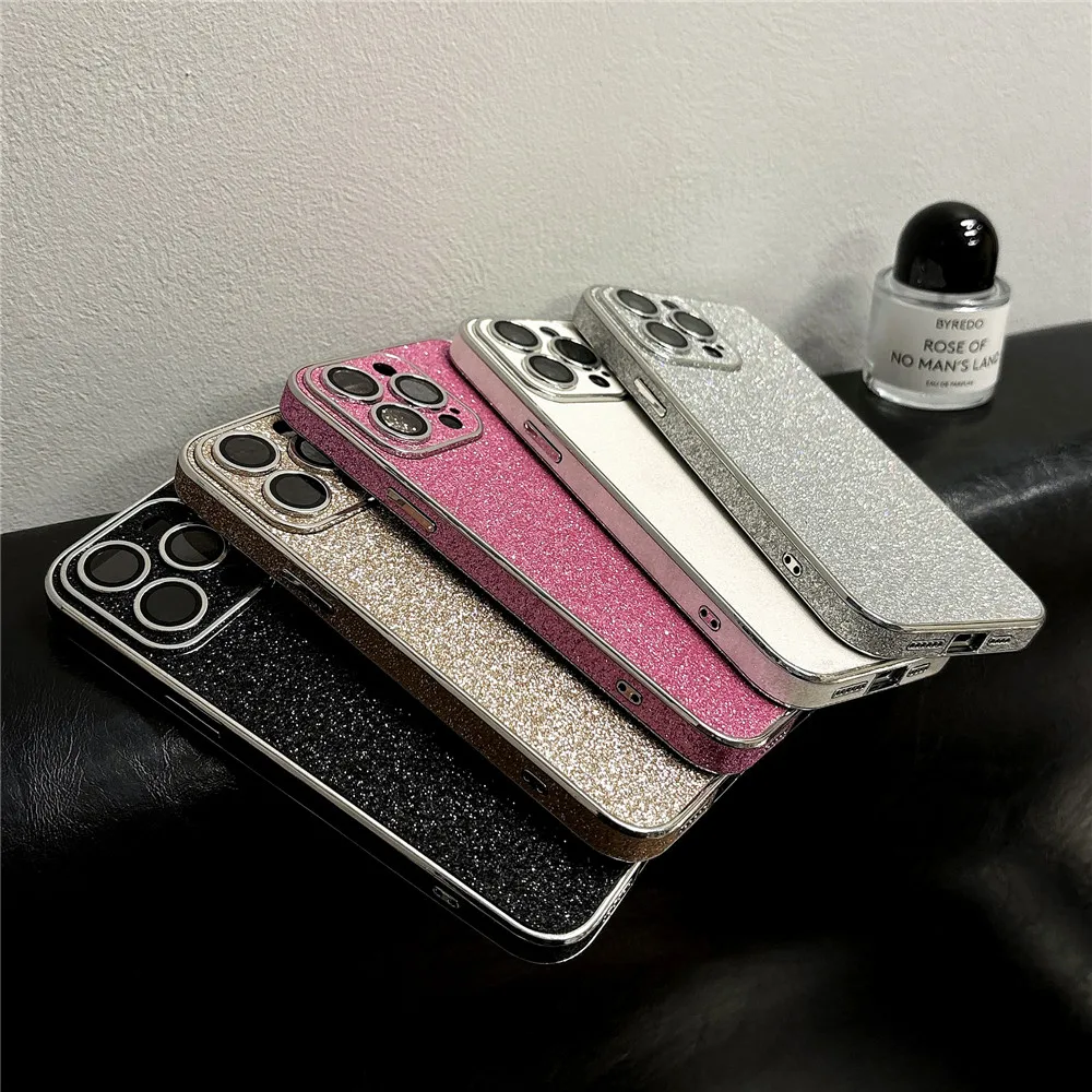 Metal Camera Frame Bling Shining Glitter Cases For iPhone 16 15 14 Plus 13 12 Pro Max Starry Sky Bumper Glass Lens Protect Cover