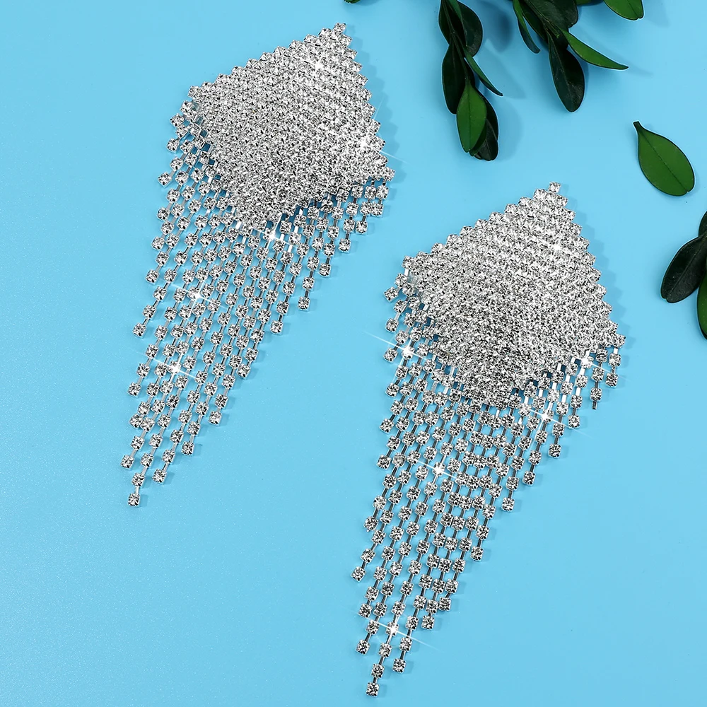 Rhinestone Tassel Chain Nipple Cover Reusable Women Sexy Metal Breast Stickers Nipple Pasties Silicone Bra Intimates Accessories