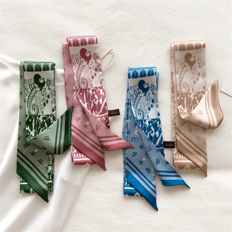 

Luxury Hair Scarf for Women Design Headband Silk Long Ribbon Hair Bands Lady Bag Scarves Neck Bandana Fashion Hair Accessories