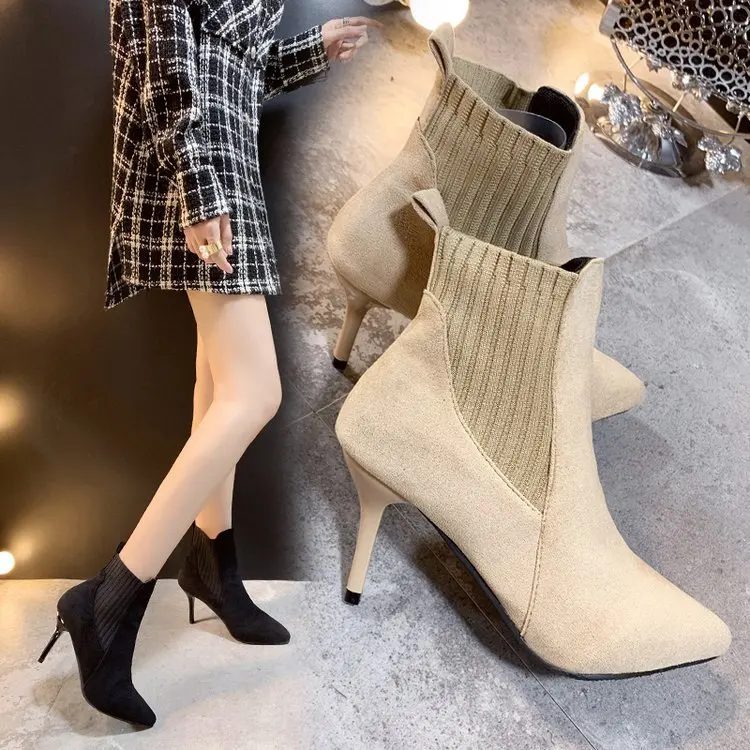 

Europe And The United States Pointed Thick With High Heels Suede Shallow Mouth Black Work Shoes Trend Fashion Women's Yellow