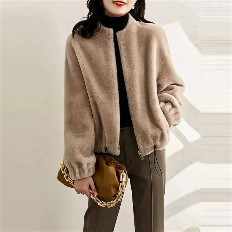 Женская меховая куртка со стоячим воротником свободное короткое пальто из