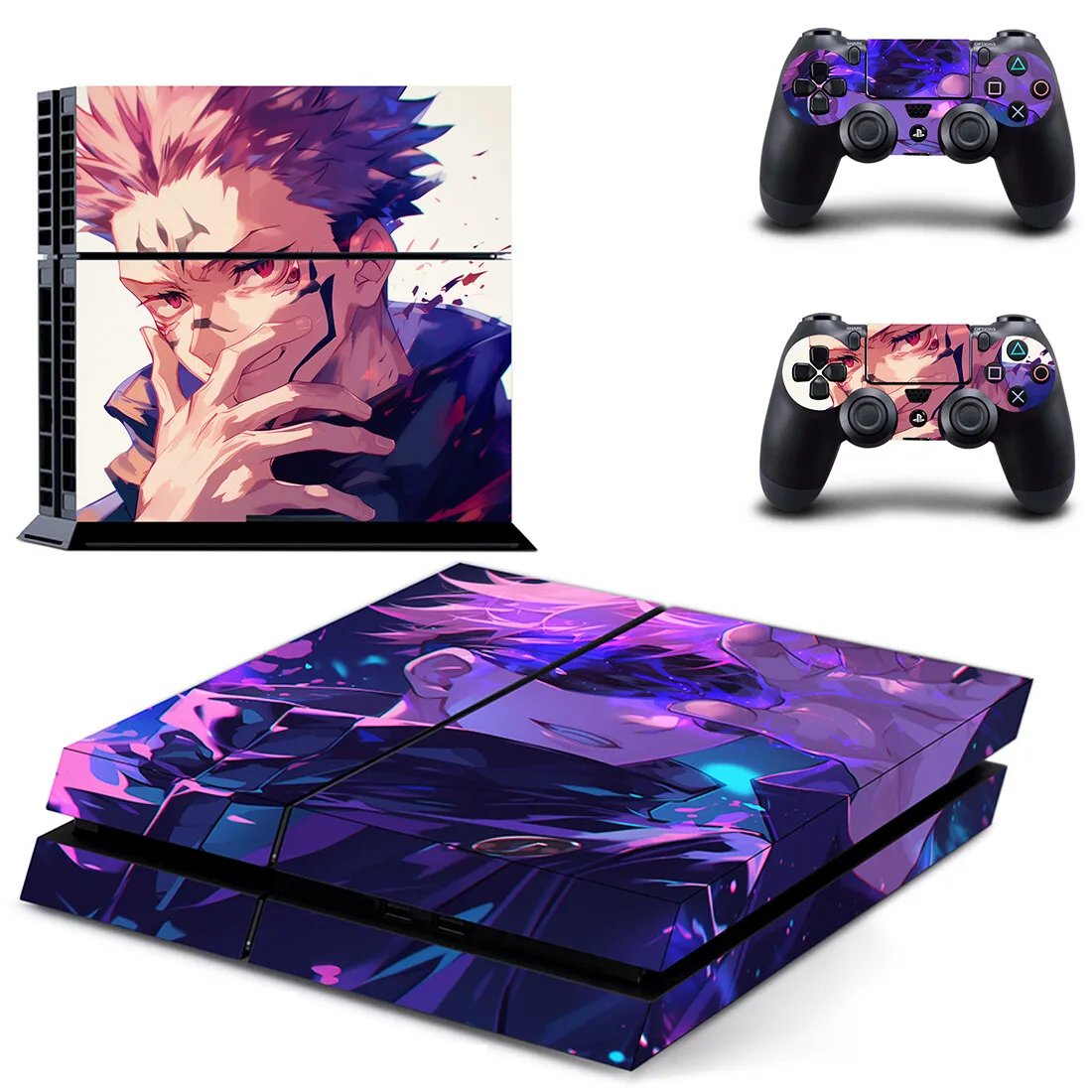 Фото Наклейки-скины Jujutsu Kaisen Gojo для PS4 Slim, PS4 Pro, Fat Console и контроллеров, виниловые накладки для консоли и контроллера. №1