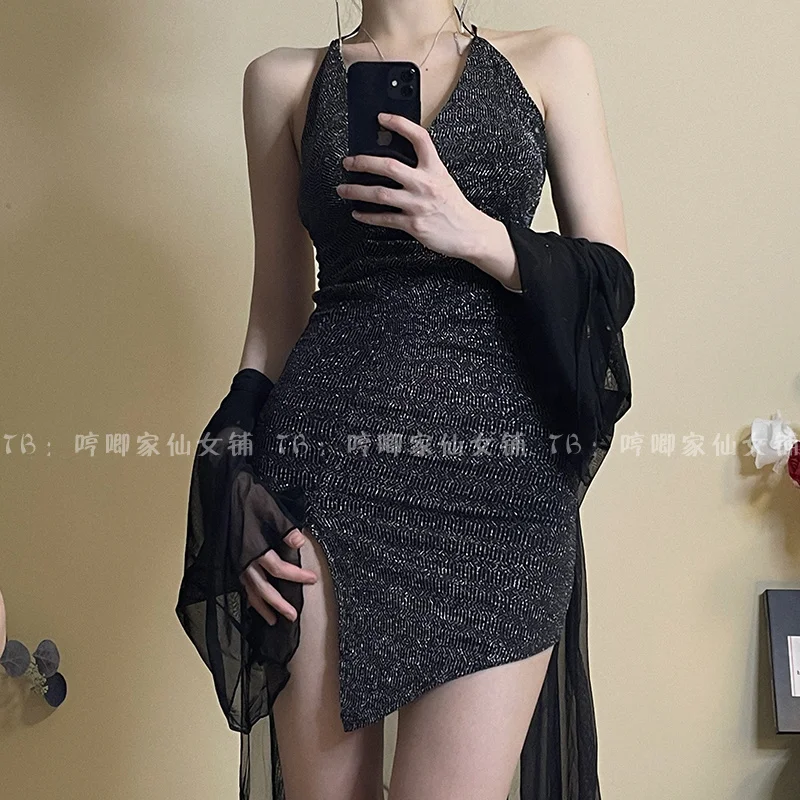 

Соблазнительная Милая юбка на подтяжках с глубоким V-образным вырезом, соблазнительное нижнее белье для ночного клуба с бретелькой через ше...