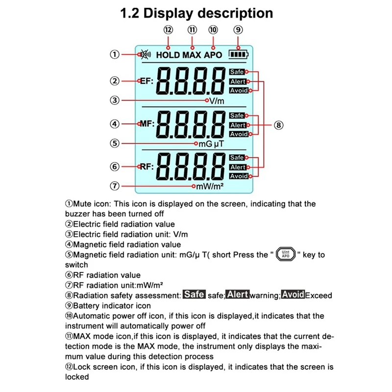 New 3-In-1 Electromagnetic Field Radiation Detector Tester EMF Meter Multifunctional Portable Radio Frequency Warn