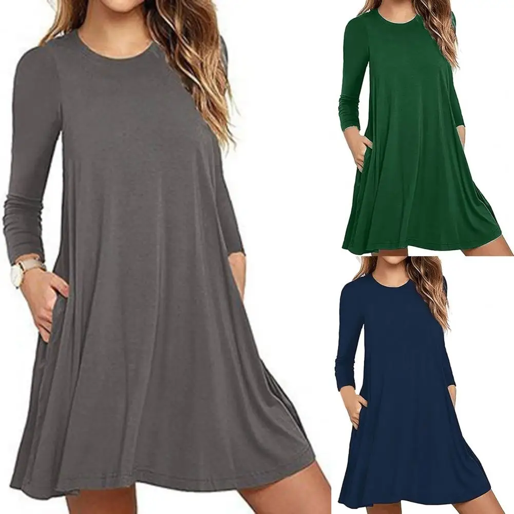 

Beautiful Women Dress Pockets Women Pockets A-Line Short Dress All Match Short Dress Streetwear