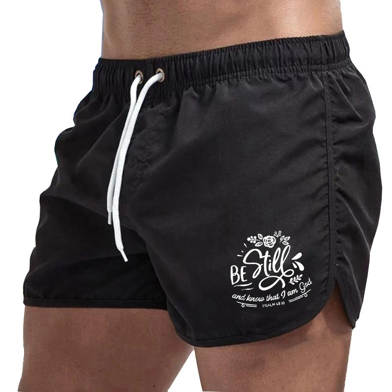 

Шорты мужские пляжные с буквенным принтом, спортивные повседневные короткие штаны с эластичным поясом, с кулиской, для фитнеса, летние