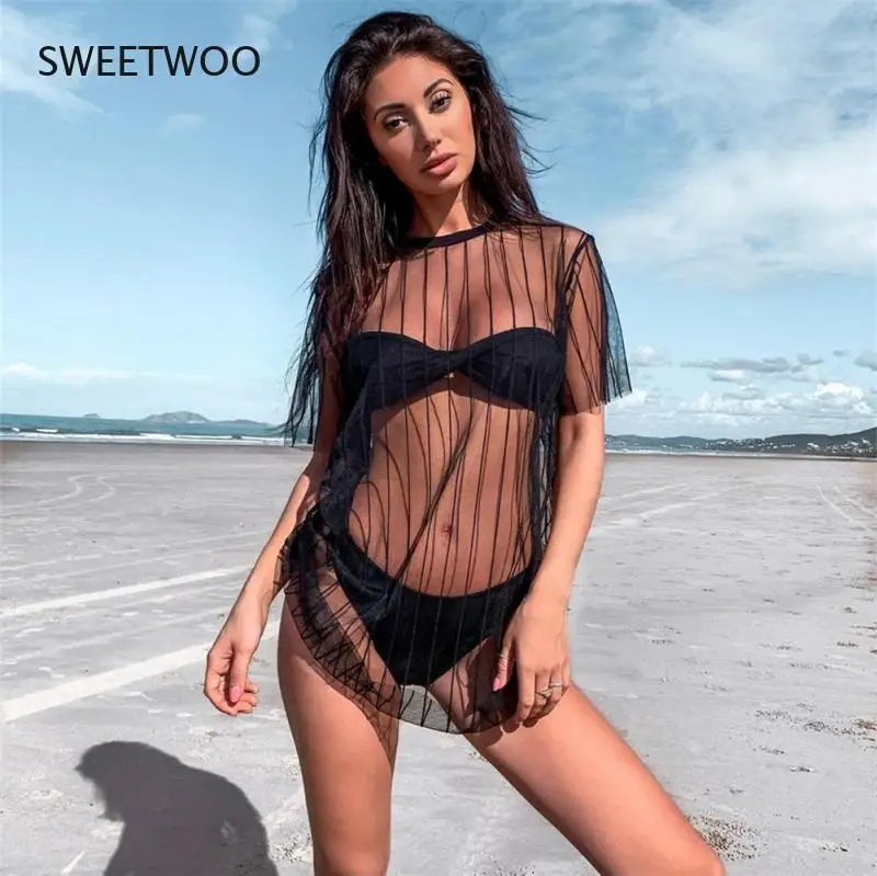 

Summer Women's Sexy Beach Skirt Mesh Sheer Bikini Cover Up Club Sheer Swimwear Swimwear Cutout Bodysuit