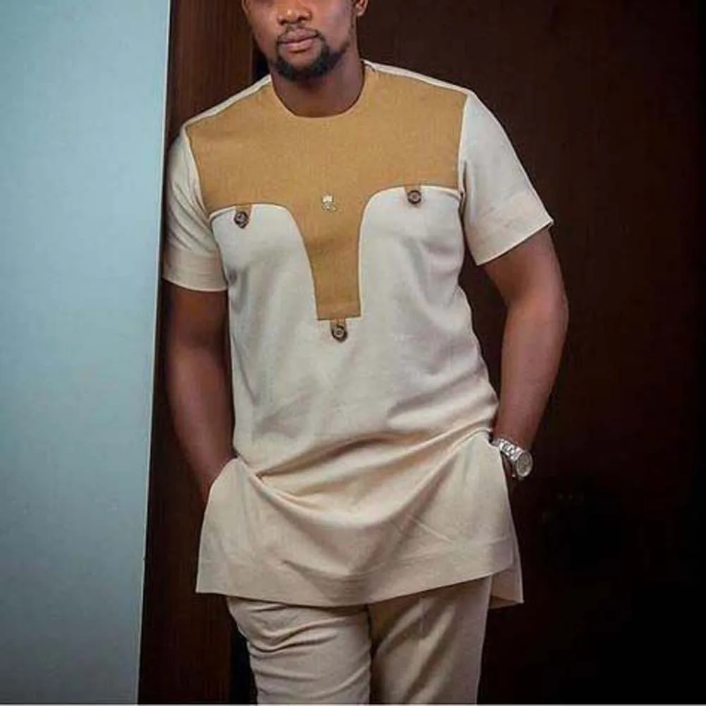 

Summer Shirt Patchwork Business Casual Short Sleeve T-shirt 2022 Muslim Fashion Dashiki Top Male African