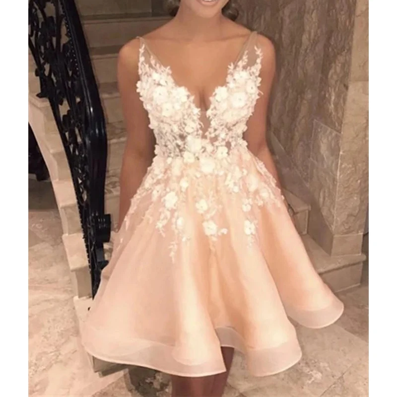 

2022 Formal Homecoming Dress Spaghetti Strap Deep V-Neck Applique Prom Dress Evening Dresses For Woman Robe De Soirée