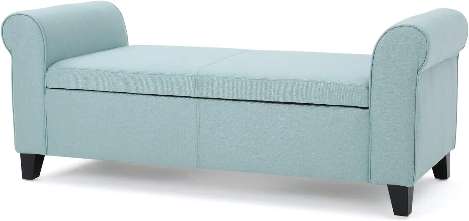 

Armed Fabric Storage Bench, Light Blue, 19.75 inches deep x 50.00 inches wide x 19.50 inches high Moving straps