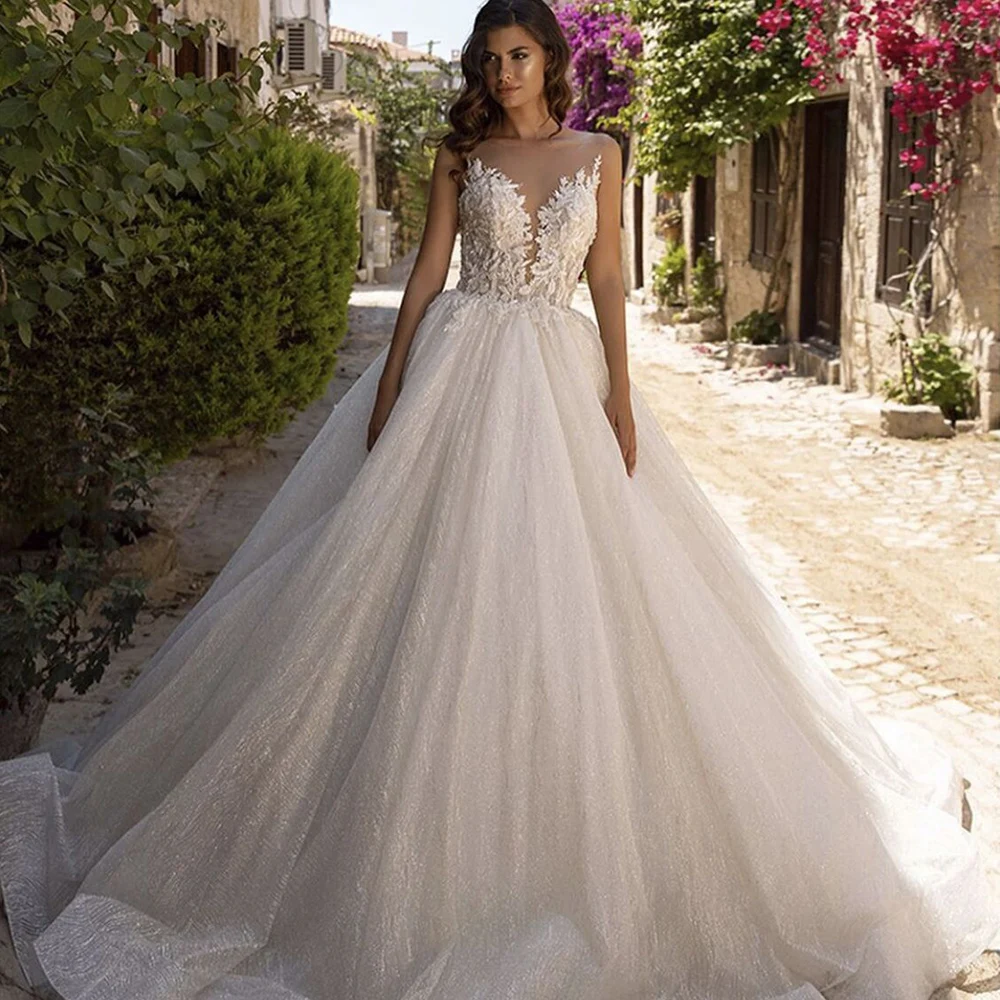 

Винтажное свадебное платье для невесты 2022 с круглым вырезом без рукавов на молнии из органзы Свадебные платья Бохо кружевные аппликации ТР...