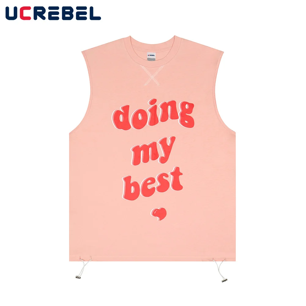 

Letter Print Sleeveless Vest Mens Summer Streetwear Loose Crew Neck Tank Top Casual Sleeveless T-Shirt Men