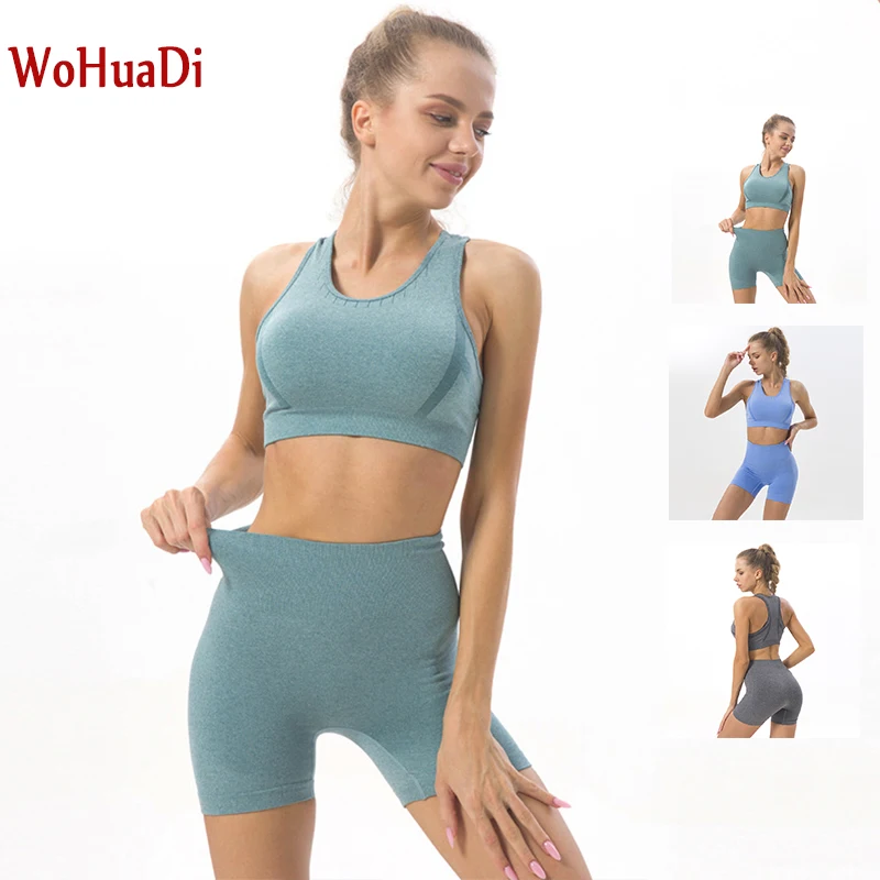 

WOHUADI Women Two Piece Set Sporstwear Seamless Yoga Set Sexy Sport Bra Top High Waist Yoga Leggings Sets Gym Fitness Clothing