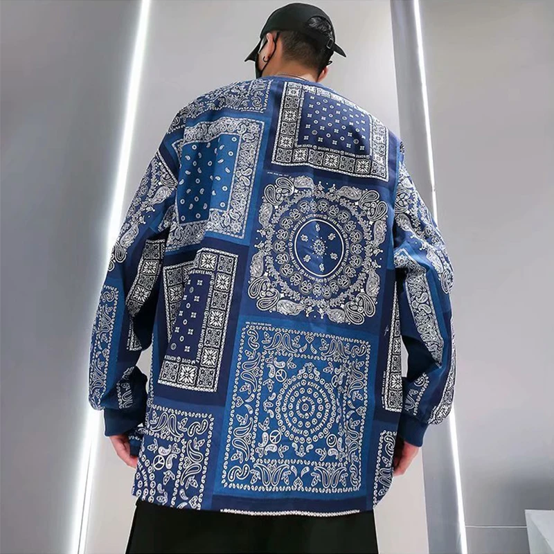 

HOUZHOU Graphic Crewneck Men's Sweatshirt for Men Sweatshirts Japanese Streetwear Hip Hop Harajuku Spring Vintage Patchwork
