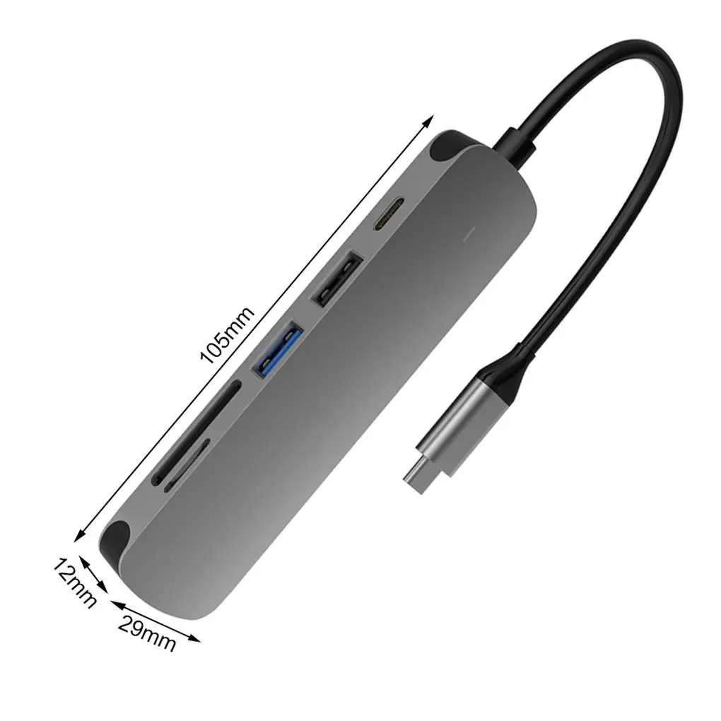 

6 in 1 Type C Hub 4K USB 3.0 Aluminium Hub Dongle with HDMI-Compatible Output Support PD/TF/SD for Notebook Phone