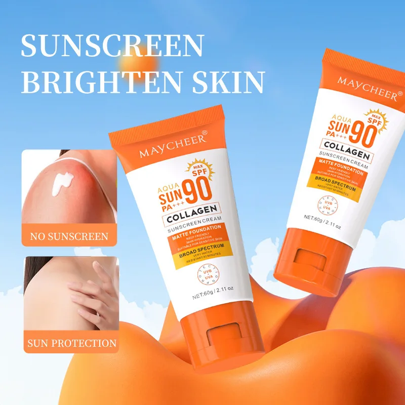 Фото MAYCHEER SPF90+ Ультрасолнцезащитное молочко для лица, летний экран UVA/UVB, легкий и нежирный увлажняющий лосьон №2