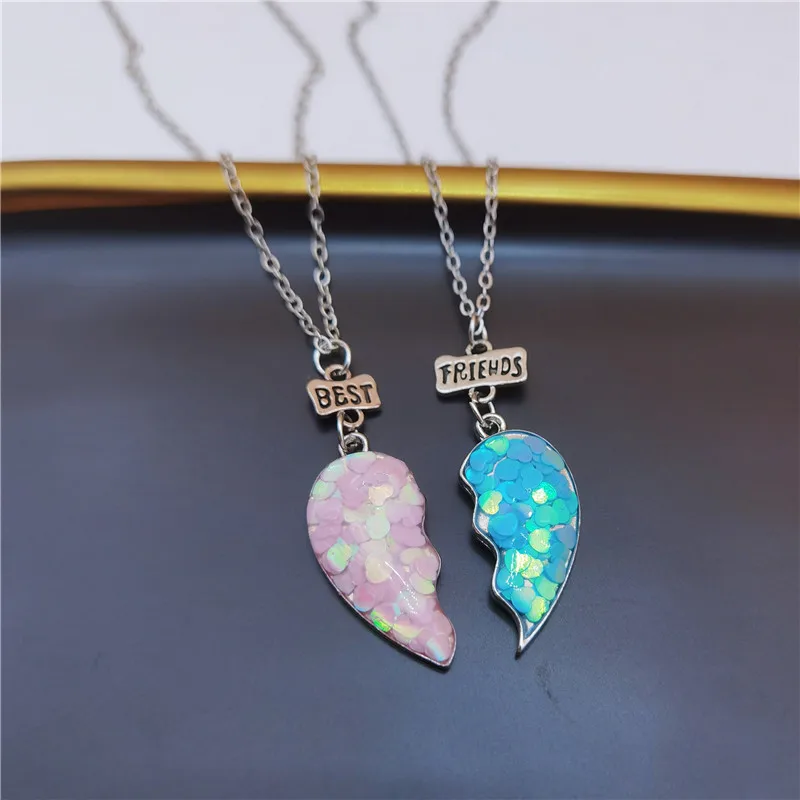 

Fashion 2Pcs Best Friendship Love Heart Couple Pendent Necklace For Women Men New Bff Letter Necklace Jewelry Gift