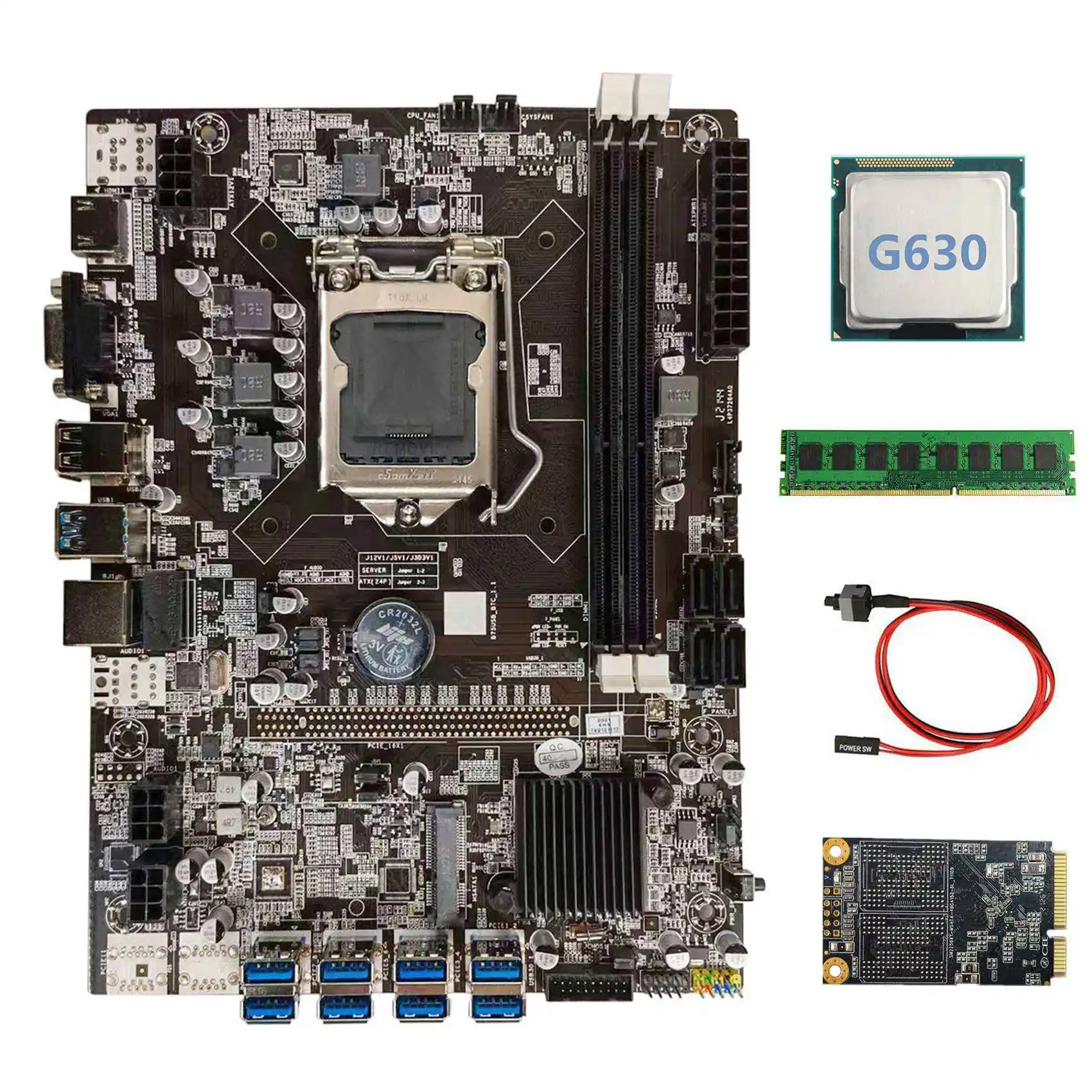 

B75 BTC Mining Motherboard+G630 CPU+DDR3 4GB 1600Mhz RAM+128G SSD+Switch Cable LGA1155 8XPCIE to USB B75 BTC Motherboard
