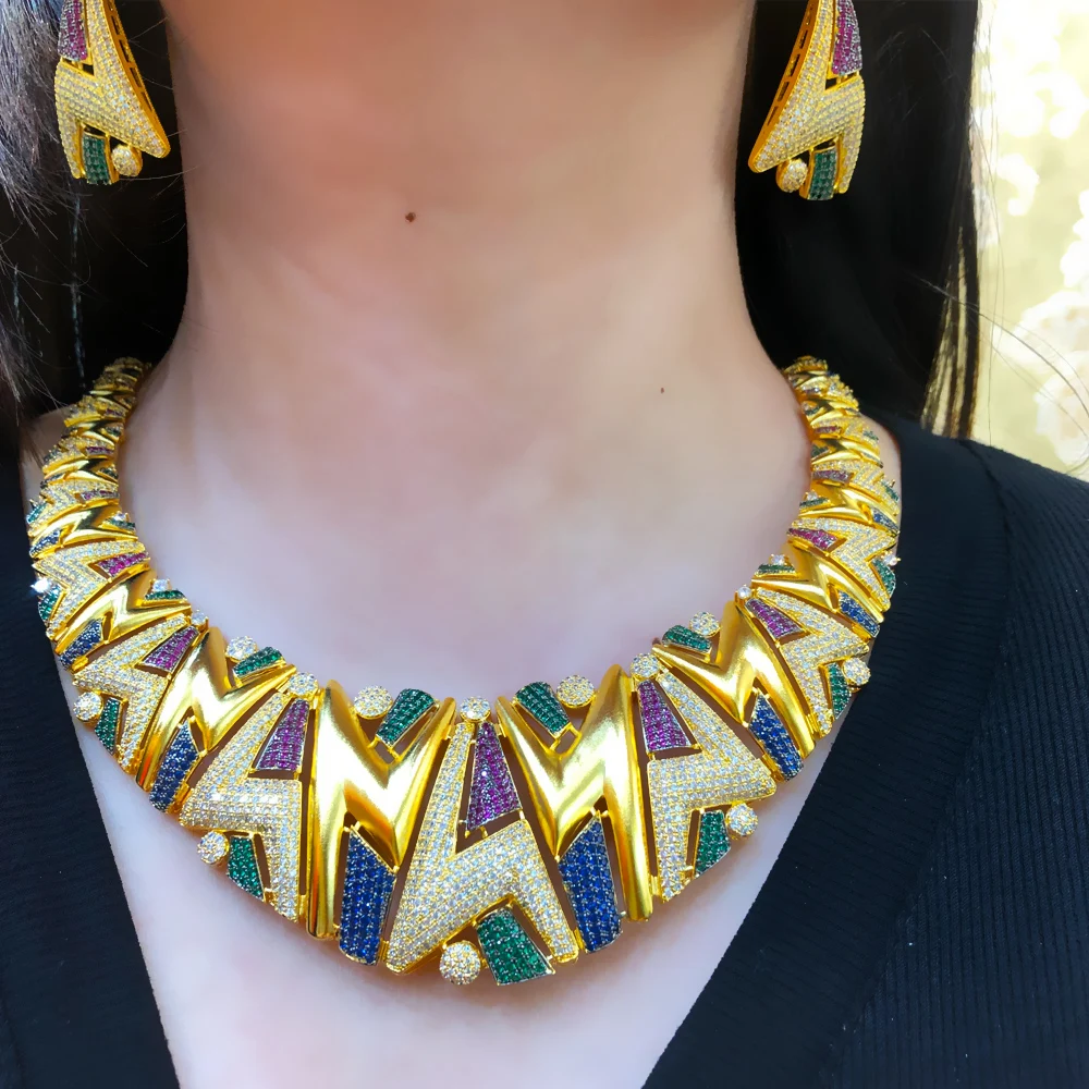 

Soramoore Luxury African 4pcs Jewelry Sets Nigerian Wedding DUBAI Beads Bridal Necklace Earrings Bangle Ring Jewelry Sets