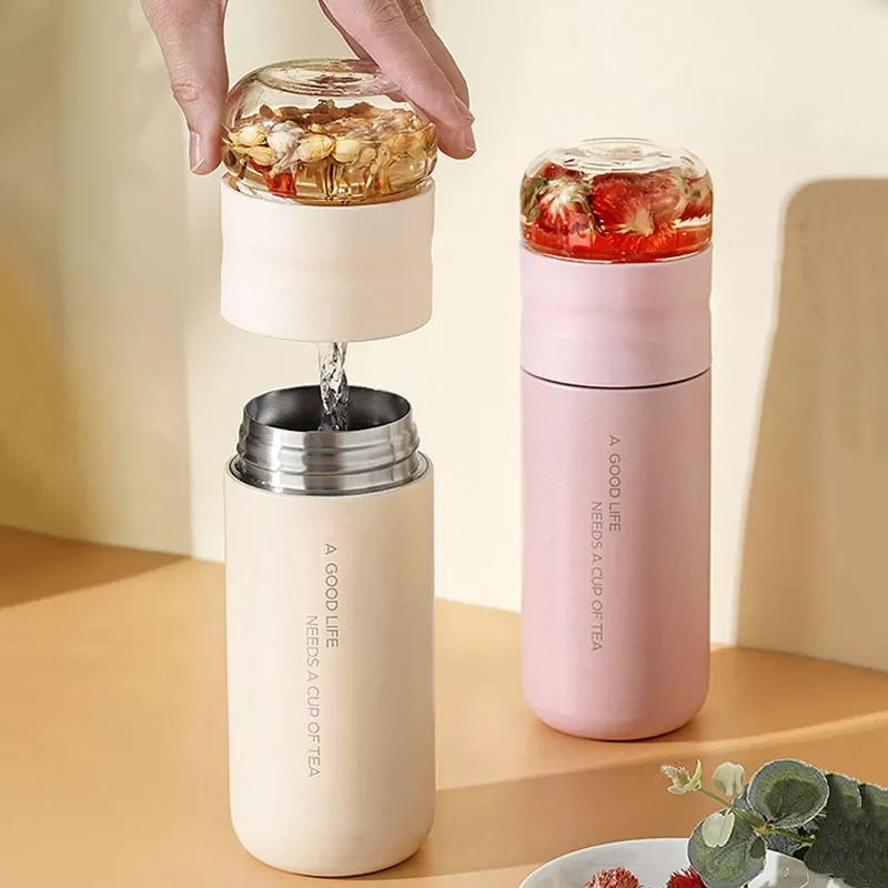 

Cup with Filter Tea Maker Stainless Steel Thermos Bottle with Glass Infuser Separates Tea and Water 300ML