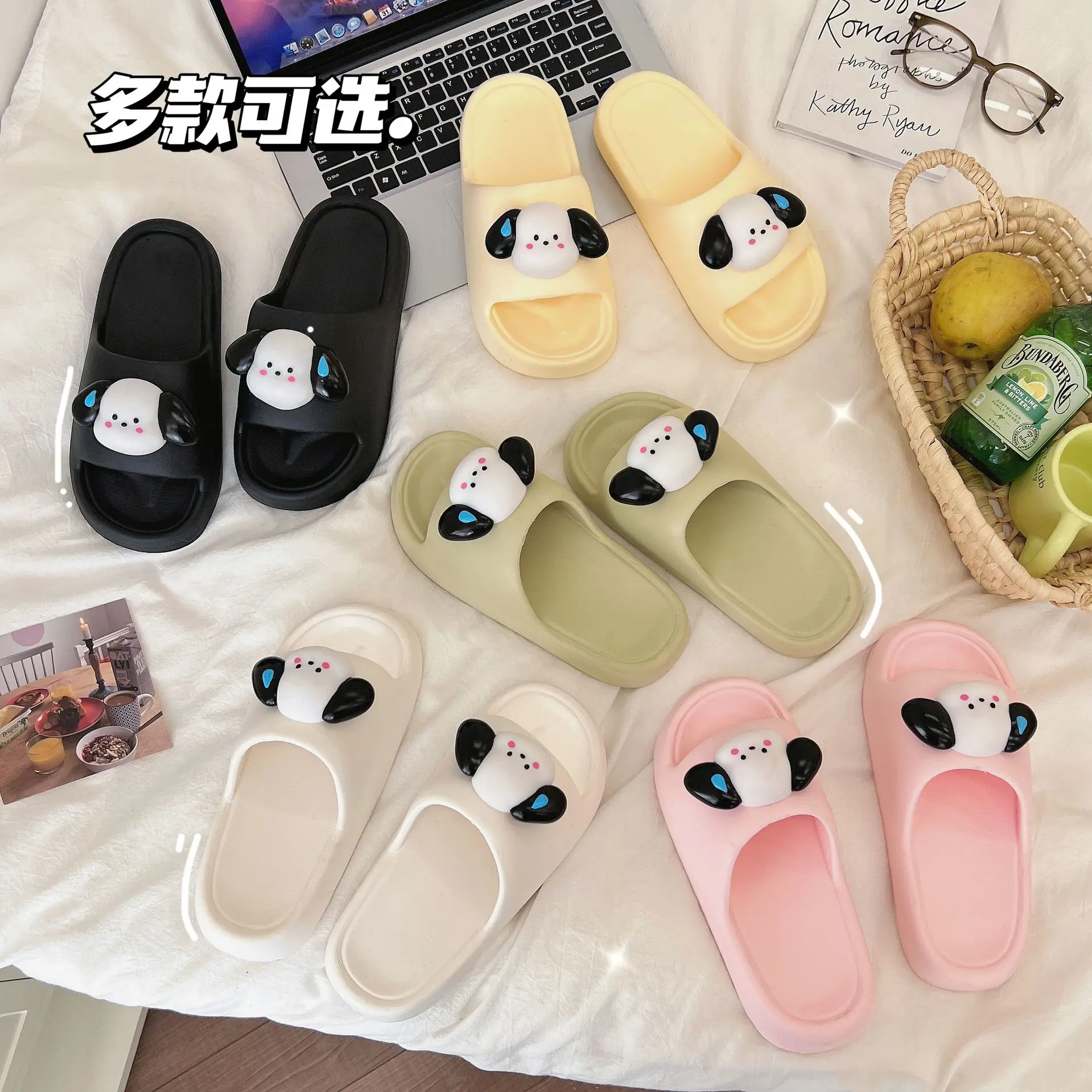 Ins style cute puppy ultra-soft thick-soled slippers women wear deodorant sandals in summer for home bathing and home shoes for