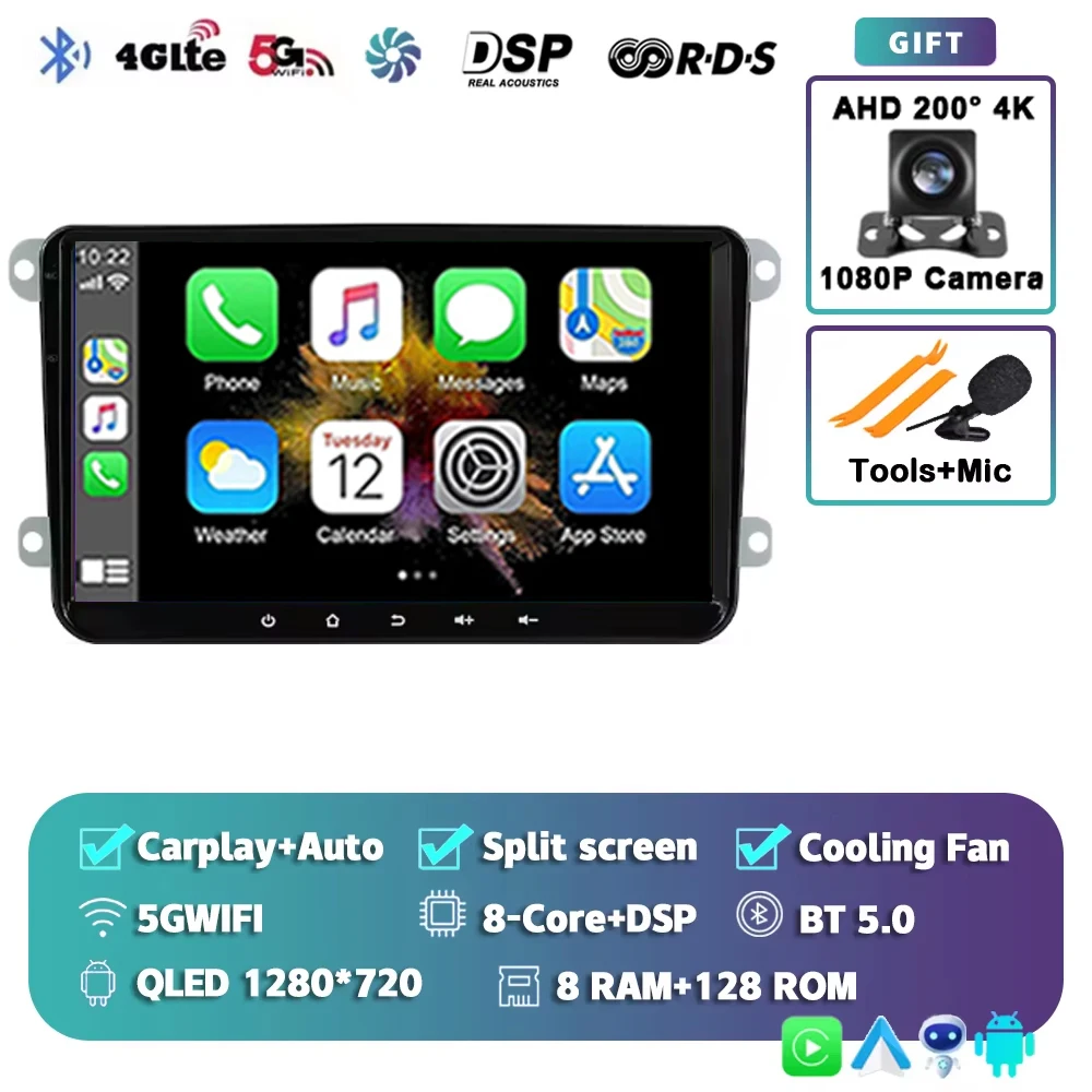 

Для VW Volkswagen Polo Tiguan Golf Passat B6 B7 Jetta Skoda Octavia SEAT Android 14 CarPlay Автомобильный радиоприемник Мультимедийный видеоплеер 4G